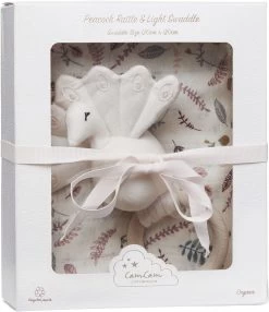 Cam Cam Copenhagen GIFT BOX: SWADDLE & PEACOCK RATTLE